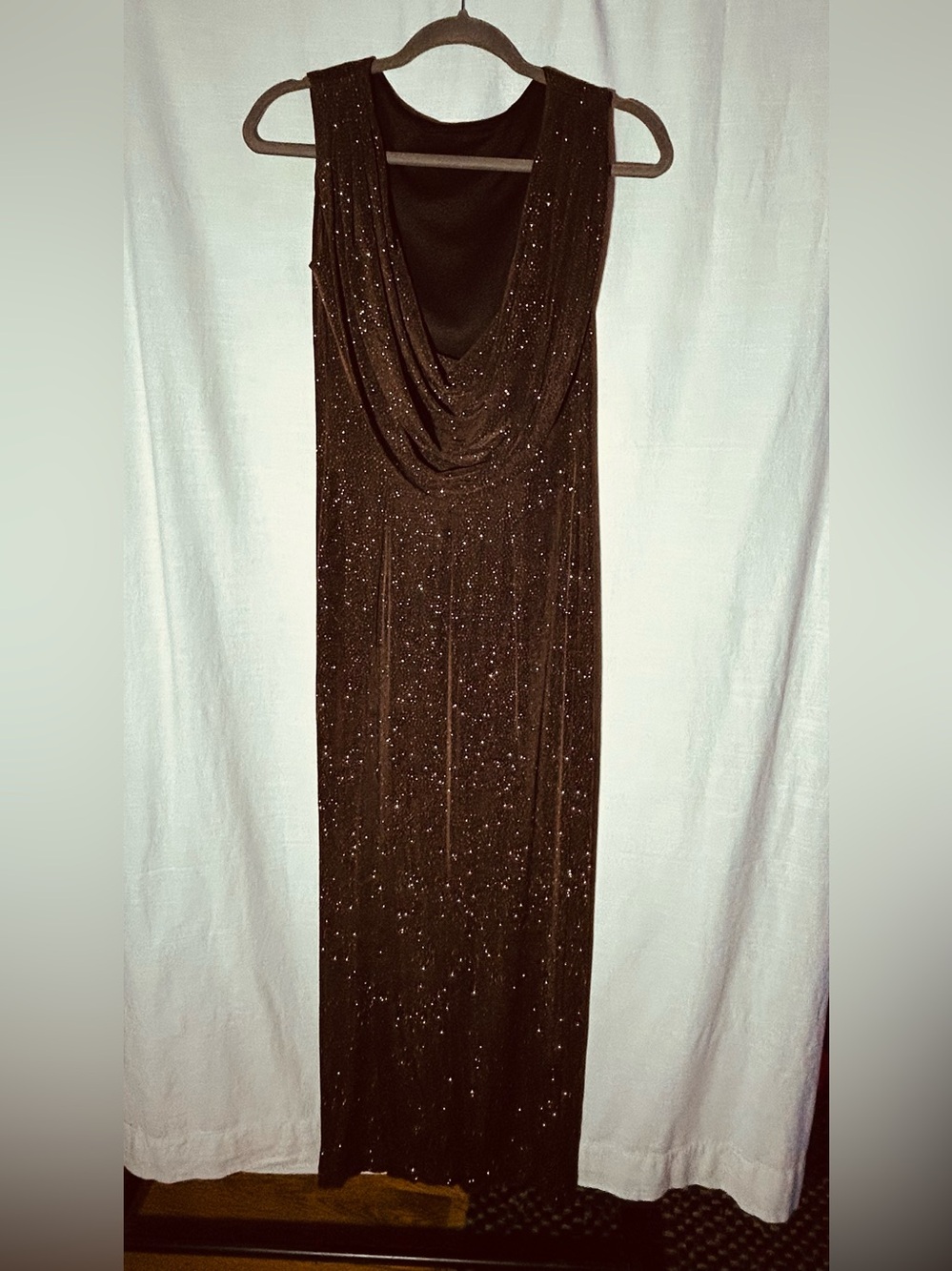 Vintage Jessica Howard Brown Sparkle Back Cowl‎ Neck Maxi Dress